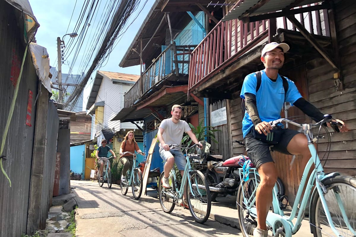 Cyclists on the Temples, Canals & Local Life tour in Bangkok